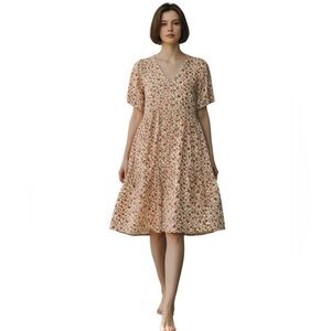 NWT Old Navy Floral Tiered Dress. Vneck Oranges, Green, Yellow White Sz. L Tall